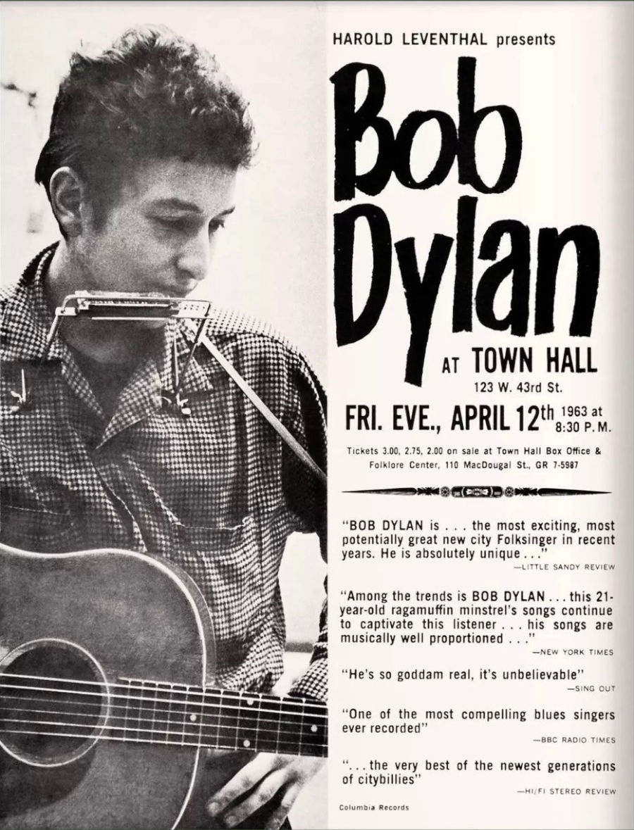 Bob Dylan at Town Hall vintage poster